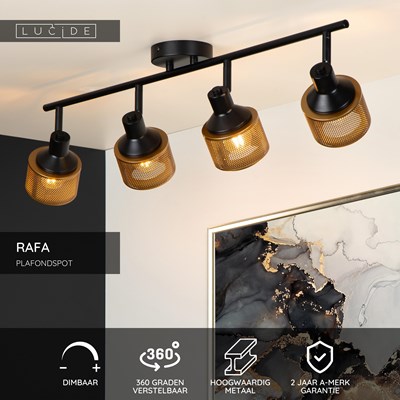 Lucide RAFA - Plafondspot - 4xE14 - Zwart